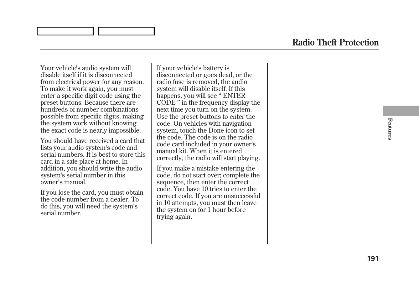 Radio theft protection | HONDA 2009 Fit User Manual | Page 194 / 352