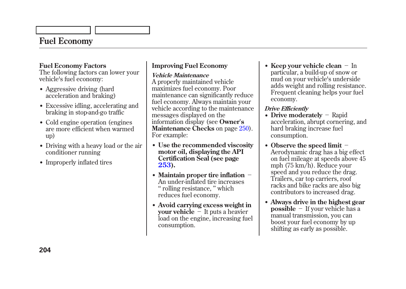 Fuel economy | HONDA 2009 Fit User Manual | Page 207 / 352