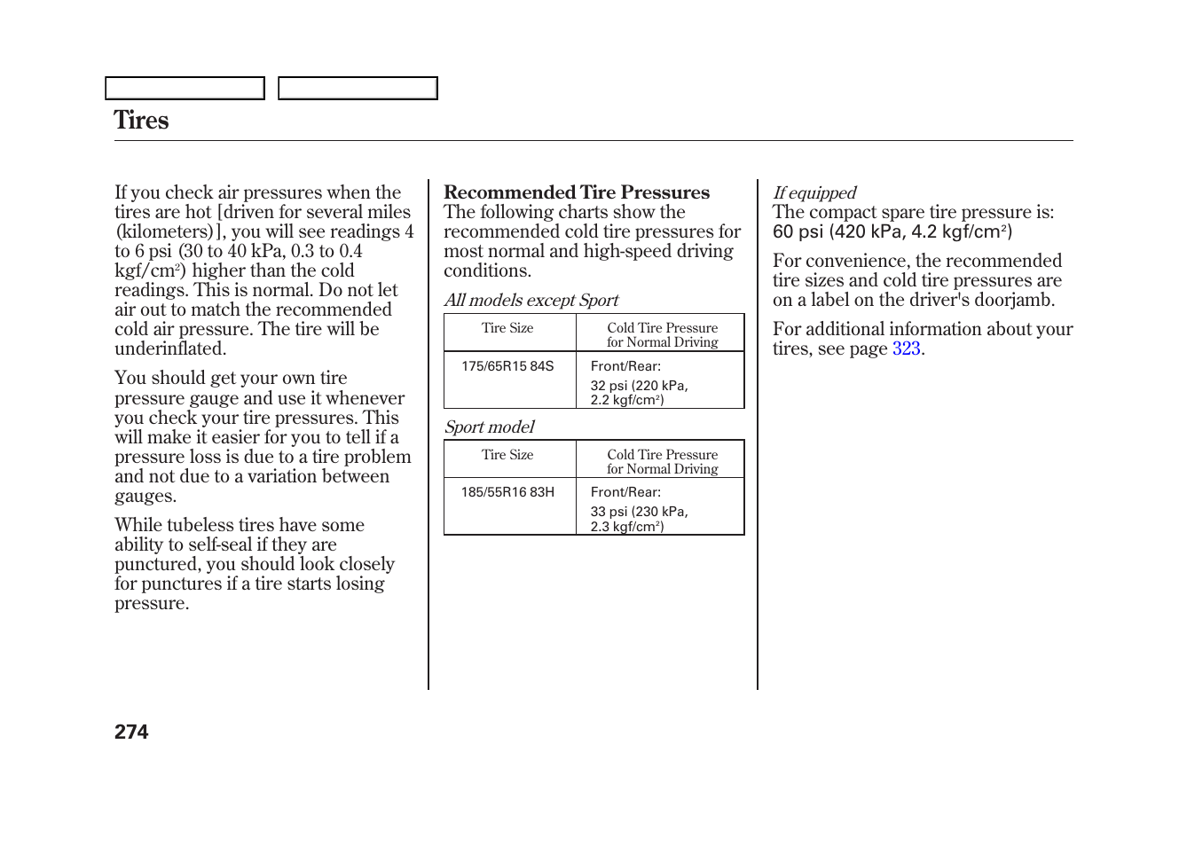 Tires | HONDA 2009 Fit User Manual | Page 277 / 352