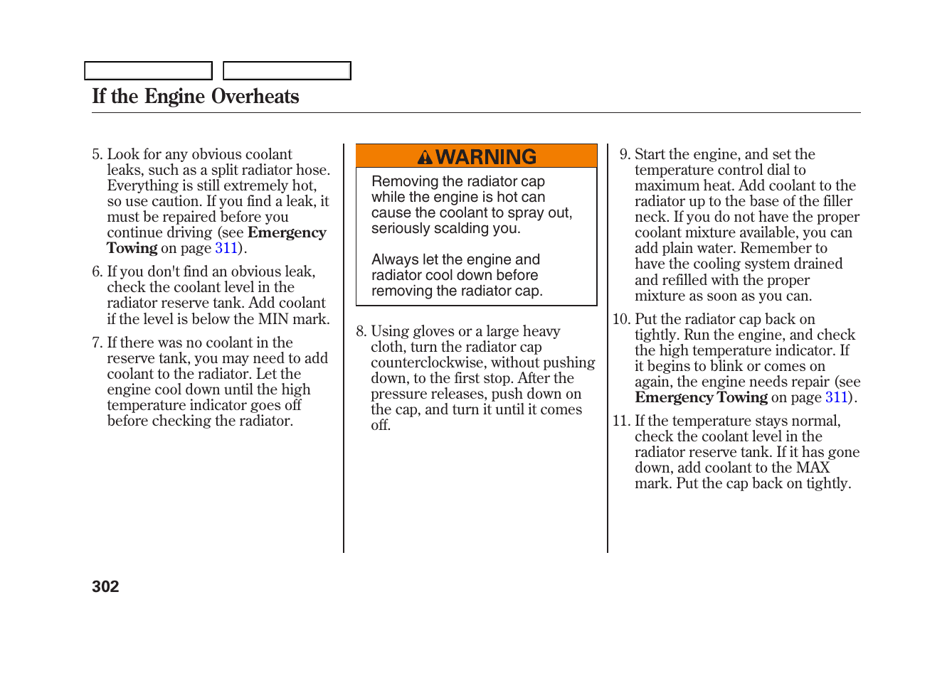 If the engine overheats | HONDA 2009 Fit User Manual | Page 305 / 352