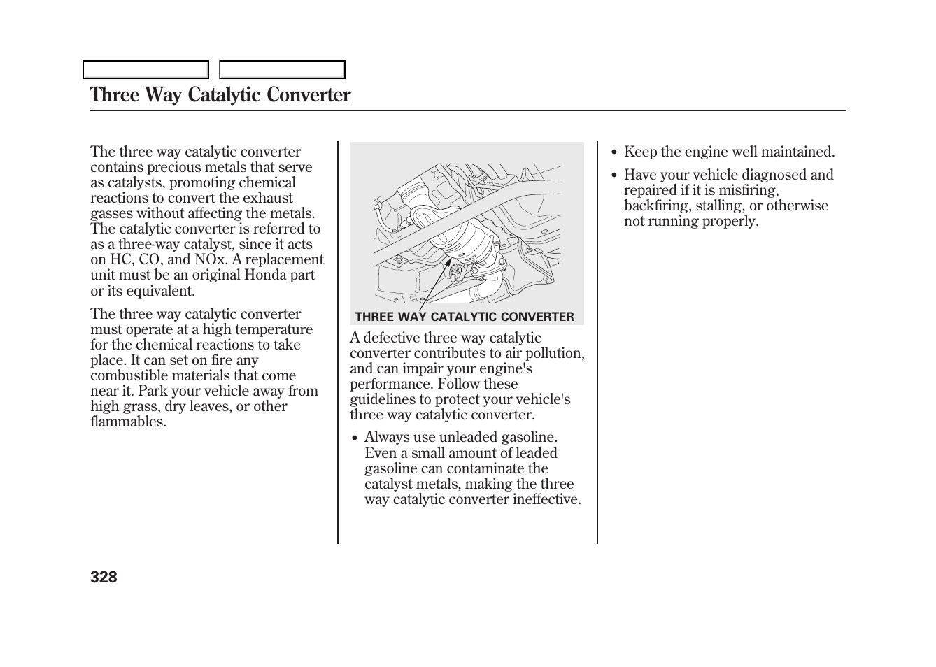 Three way catalytic converter | HONDA 2009 Fit User Manual | Page 331 / 352