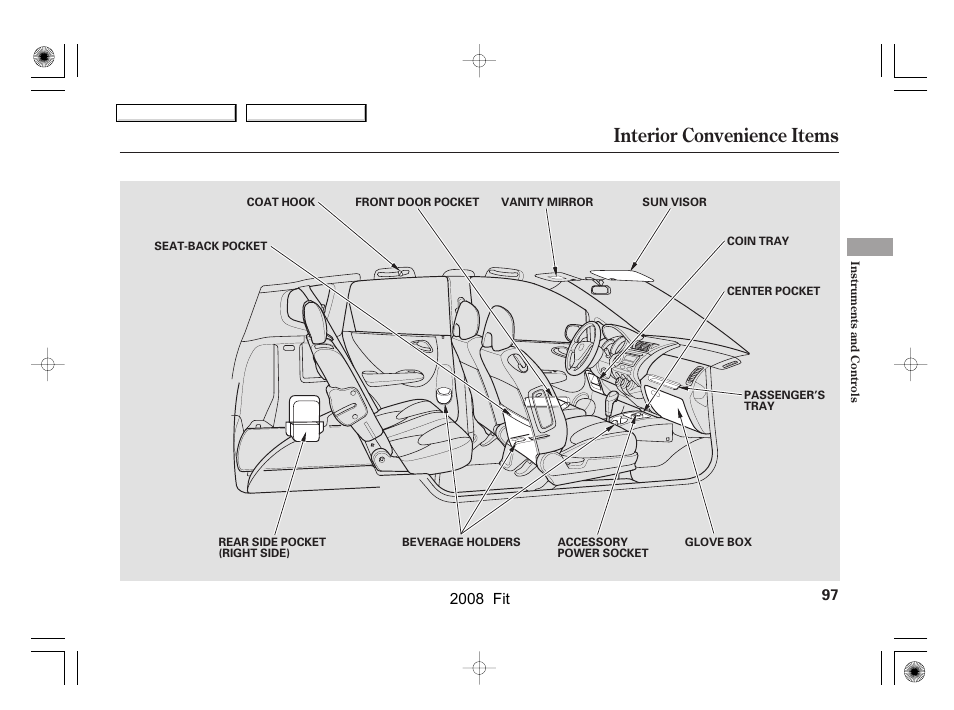Interior convenience items, 2008 fit | HONDA 2008 Fit User Manual | Page 100 / 280