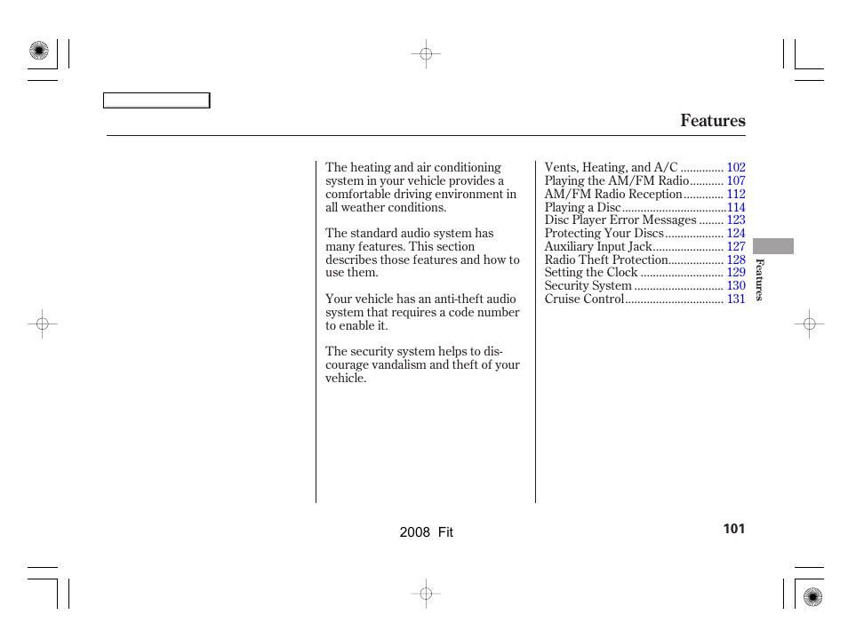 Features | HONDA 2008 Fit User Manual | Page 104 / 280