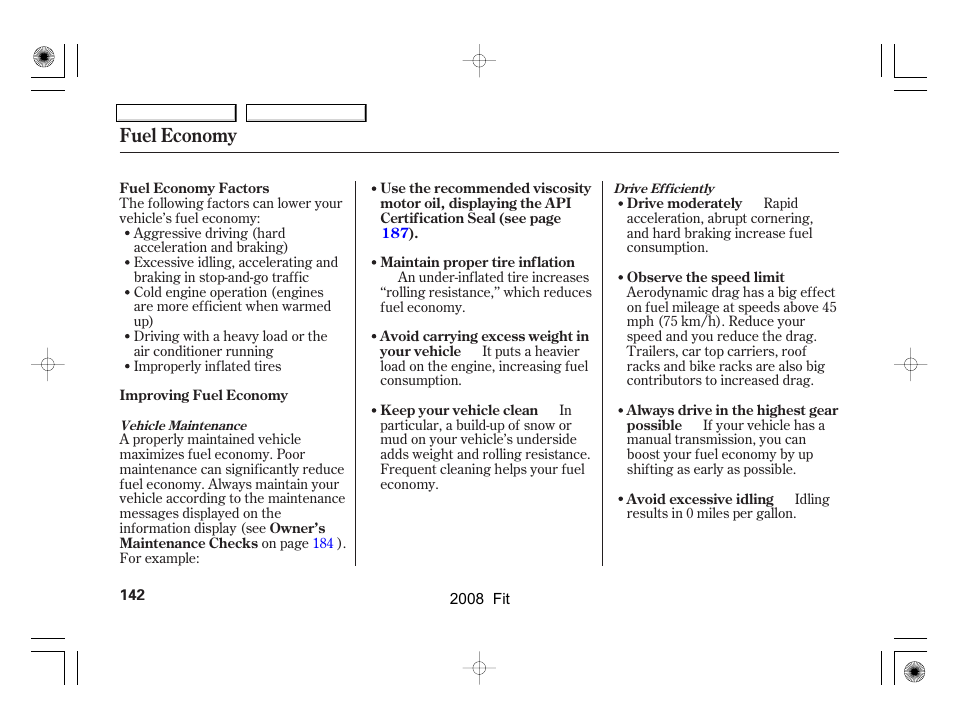 Fuel economy | HONDA 2008 Fit User Manual | Page 145 / 280