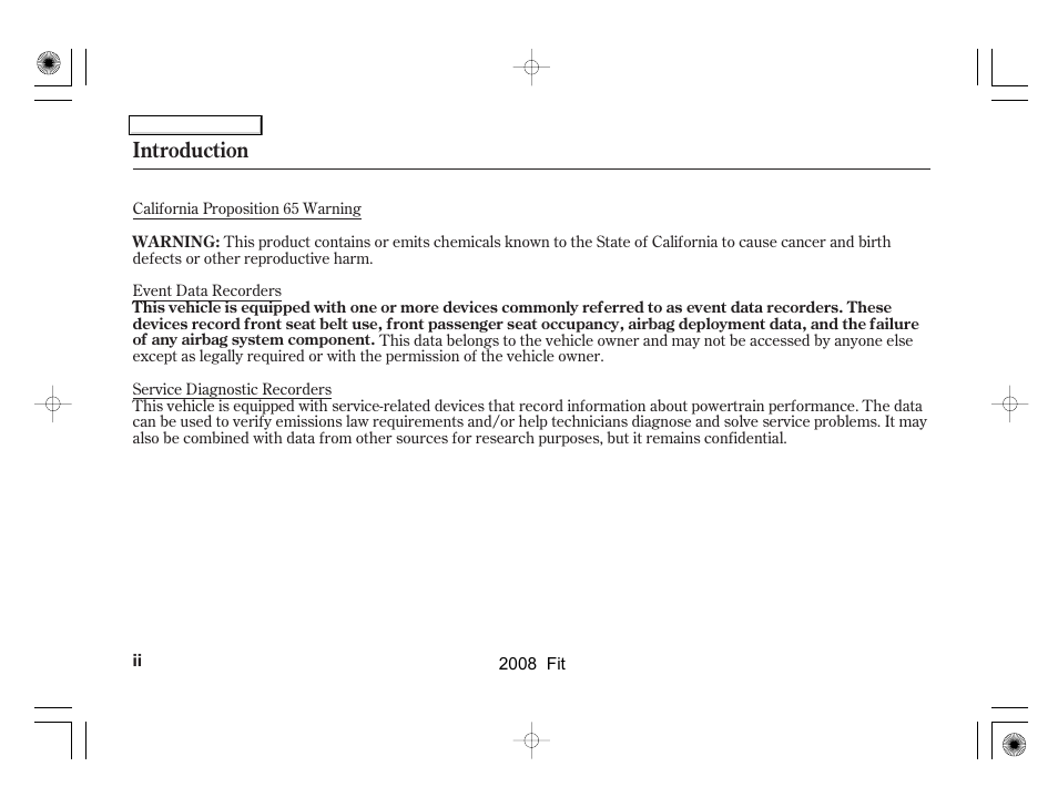 Introduction | HONDA 2008 Fit User Manual | Page 2 / 280