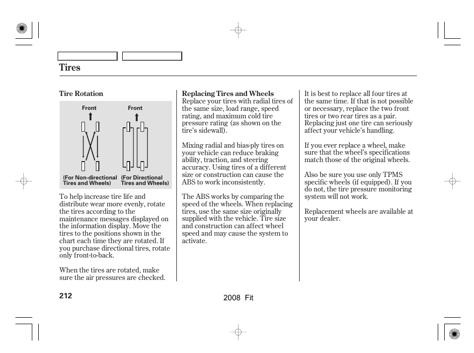 Tires | HONDA 2008 Fit User Manual | Page 215 / 280