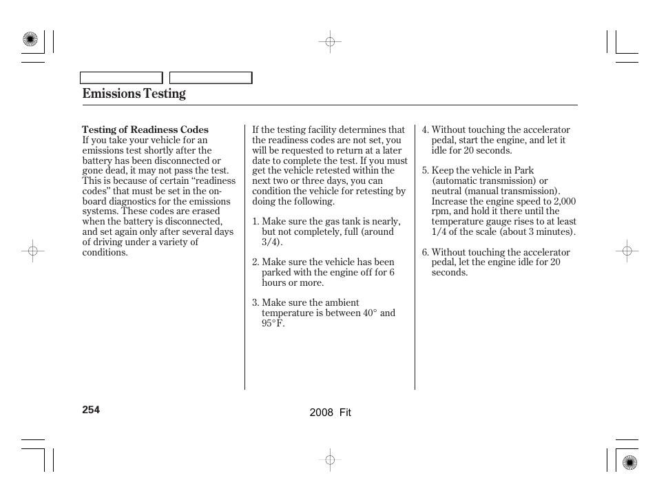Emissions testing | HONDA 2008 Fit User Manual | Page 257 / 280