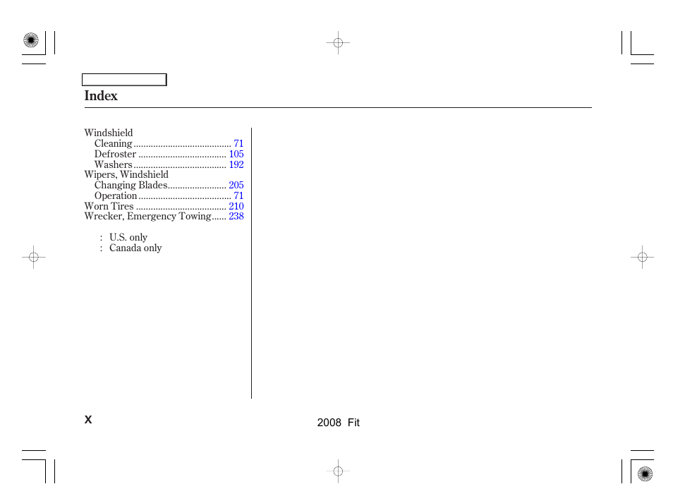 Index | HONDA 2008 Fit User Manual | Page 275 / 280