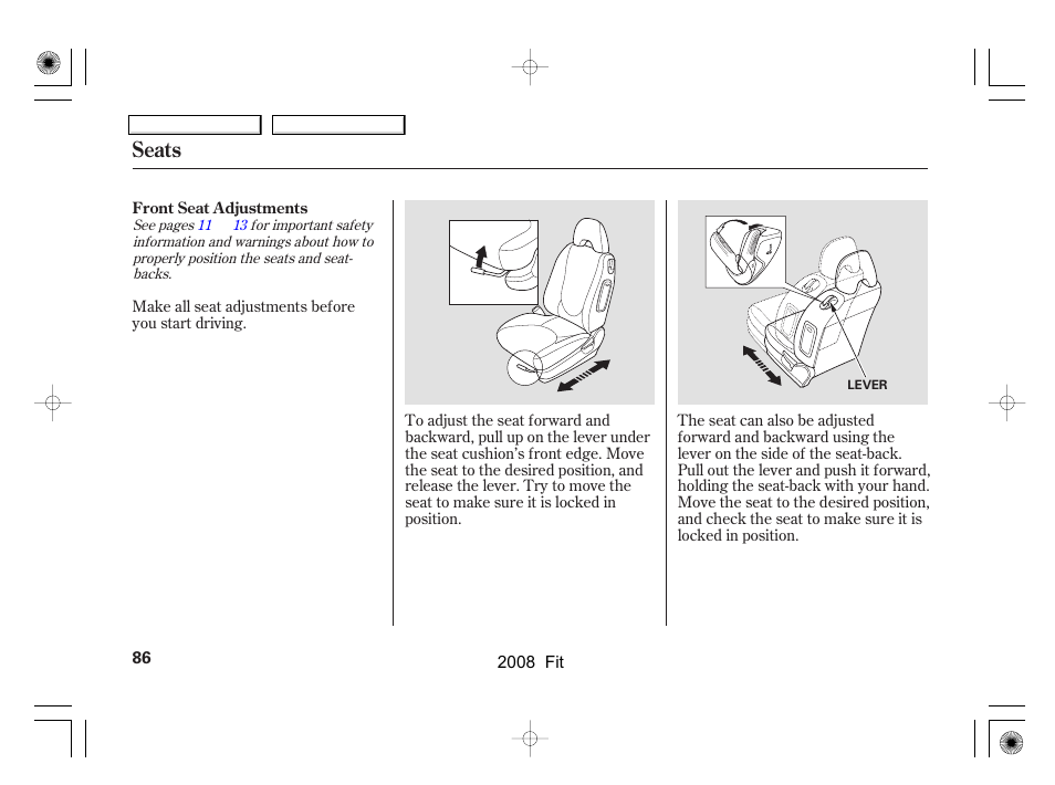 Seats | HONDA 2008 Fit User Manual | Page 89 / 280