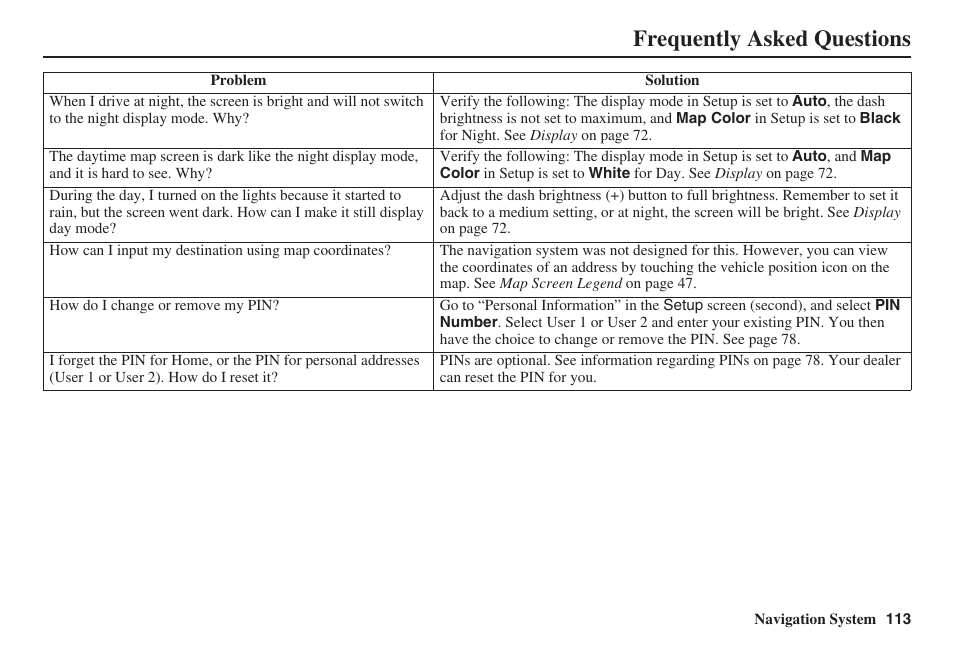 Frequently asked questions | HONDA 2008 Ridgeline 31SJC8100 User Manual | Page 114 / 136