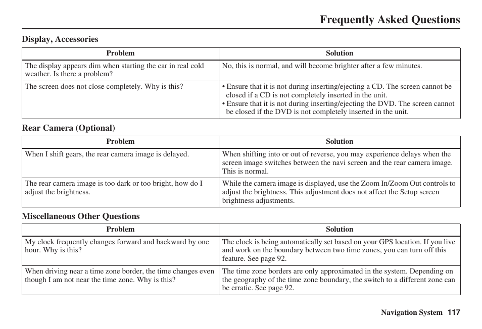 Frequently asked questions | HONDA 2008 Ridgeline 31SJC8100 User Manual | Page 118 / 136