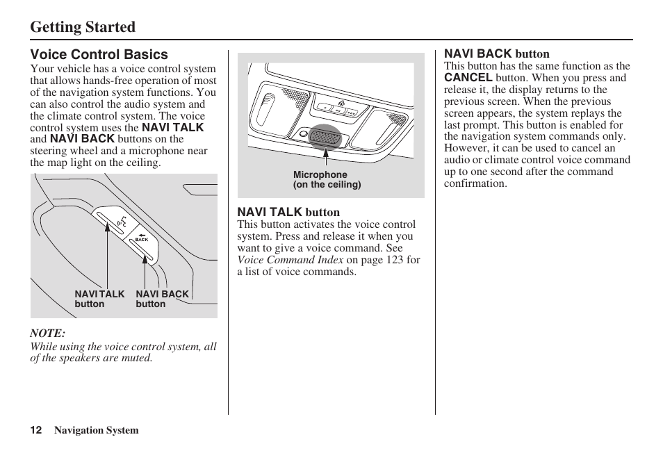 Getting started | HONDA 2008 Ridgeline 31SJC8100 User Manual | Page 13 / 136