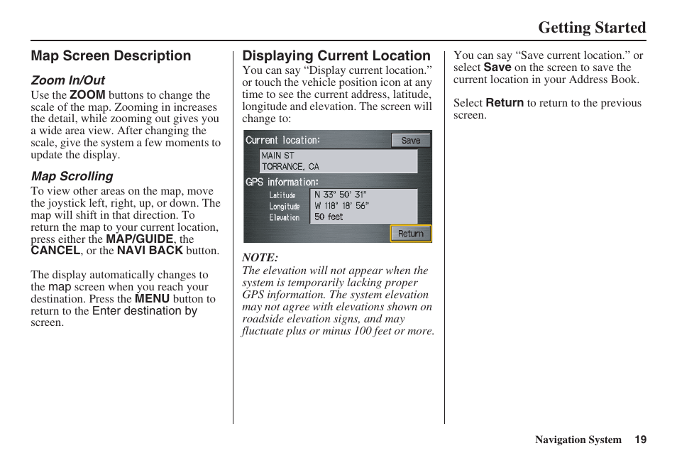 Getting started | HONDA 2008 Ridgeline 31SJC8100 User Manual | Page 20 / 136