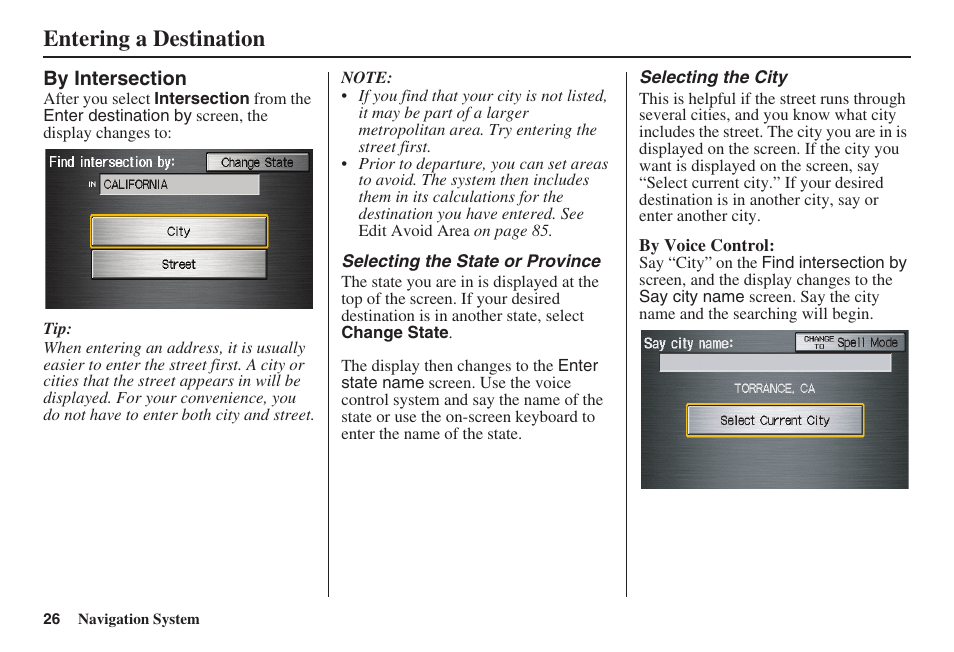 Entering a destination | HONDA 2008 Ridgeline 31SJC8100 User Manual | Page 27 / 136