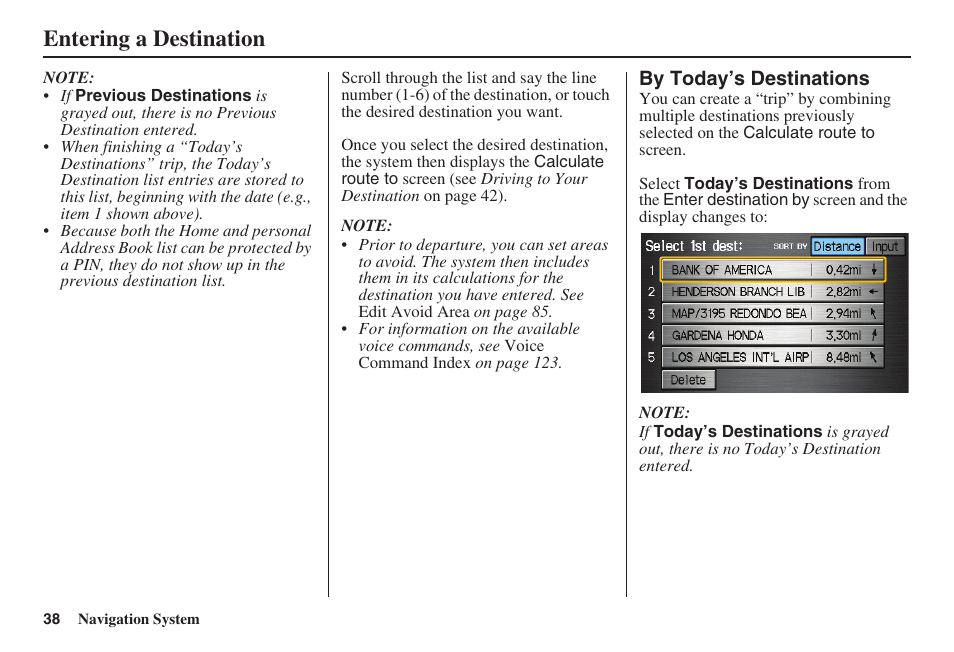 Entering a destination | HONDA 2008 Ridgeline 31SJC8100 User Manual | Page 39 / 136