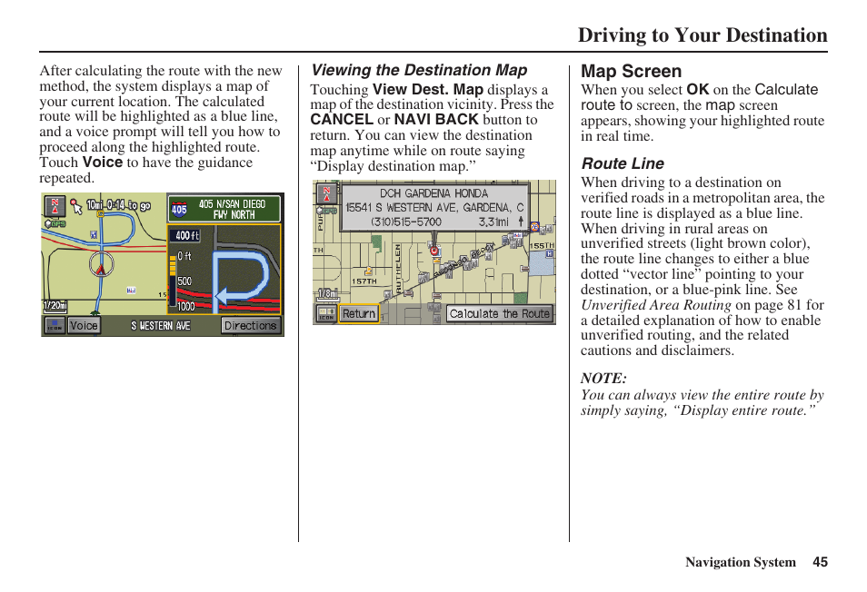 Driving to your destination | HONDA 2008 Ridgeline 31SJC8100 User Manual | Page 46 / 136