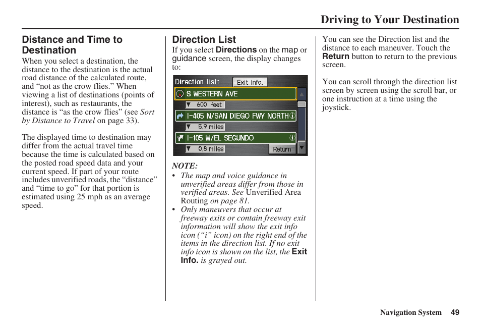 Driving to your destination | HONDA 2008 Ridgeline 31SJC8100 User Manual | Page 50 / 136