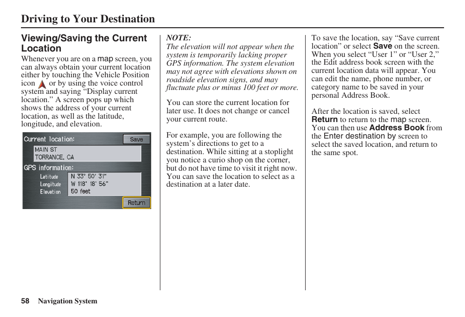 Driving to your destination | HONDA 2008 Ridgeline 31SJC8100 User Manual | Page 59 / 136