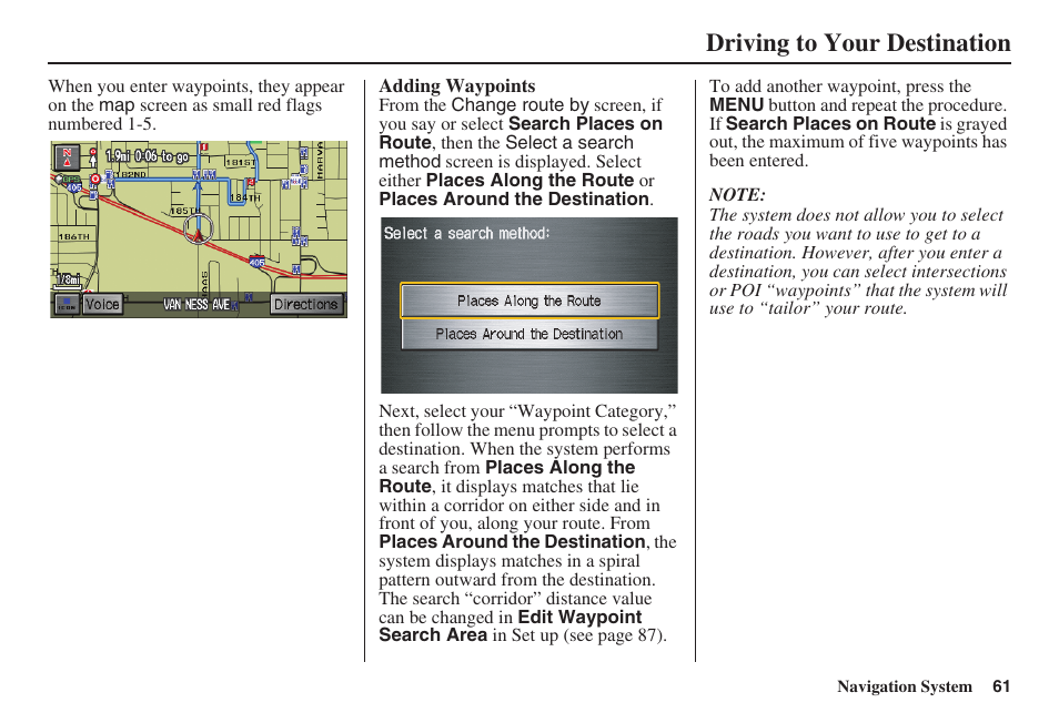 Driving to your destination | HONDA 2008 Ridgeline 31SJC8100 User Manual | Page 62 / 136