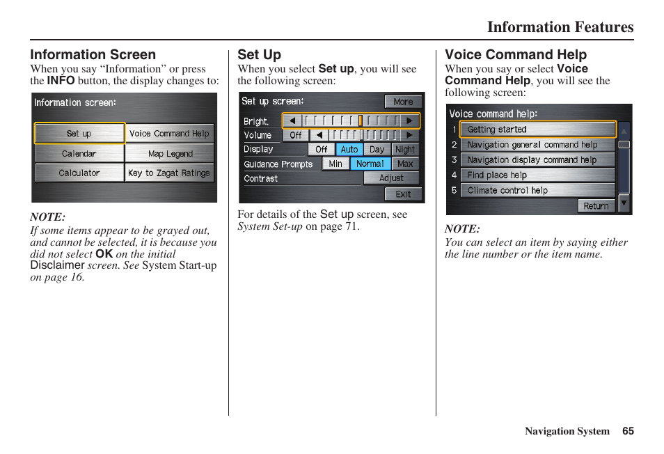 Information features | HONDA 2008 Ridgeline 31SJC8100 User Manual | Page 66 / 136