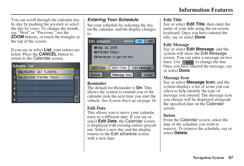 Information features | HONDA 2008 Ridgeline 31SJC8100 User Manual | Page 68 / 136