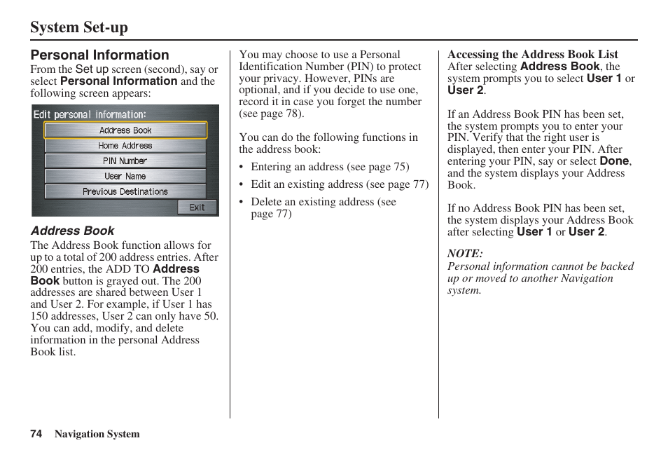 System set-up | HONDA 2008 Ridgeline 31SJC8100 User Manual | Page 75 / 136