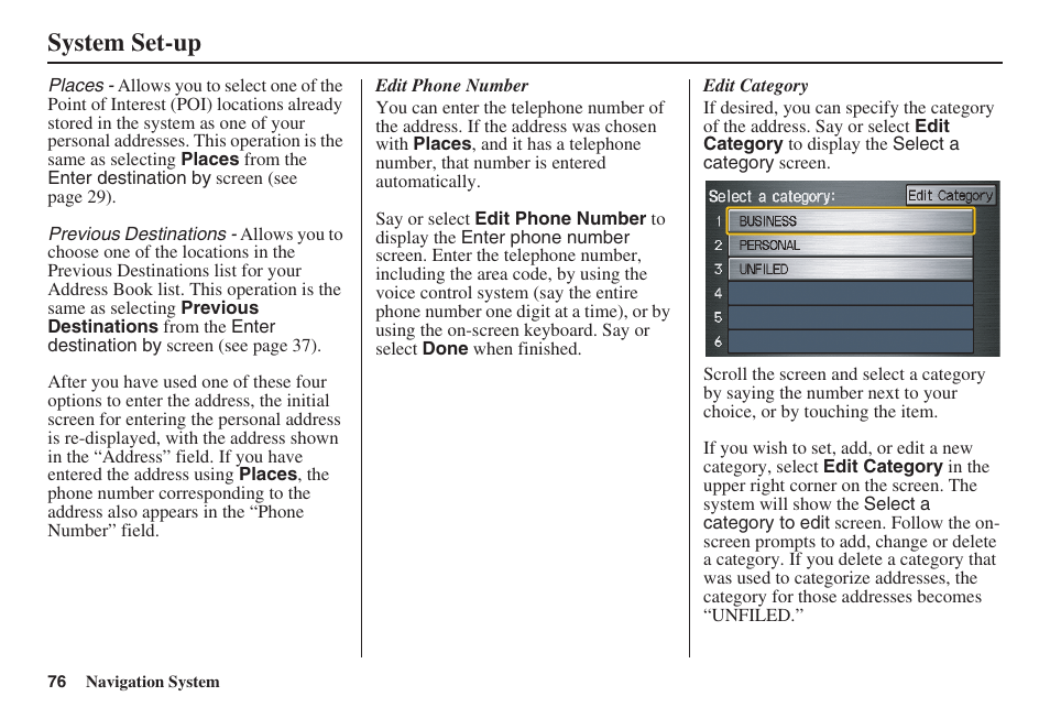 System set-up | HONDA 2008 Ridgeline 31SJC8100 User Manual | Page 77 / 136