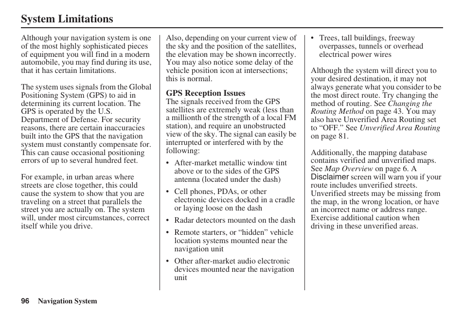 System limitations | HONDA 2008 Ridgeline 31SJC8100 User Manual | Page 97 / 136