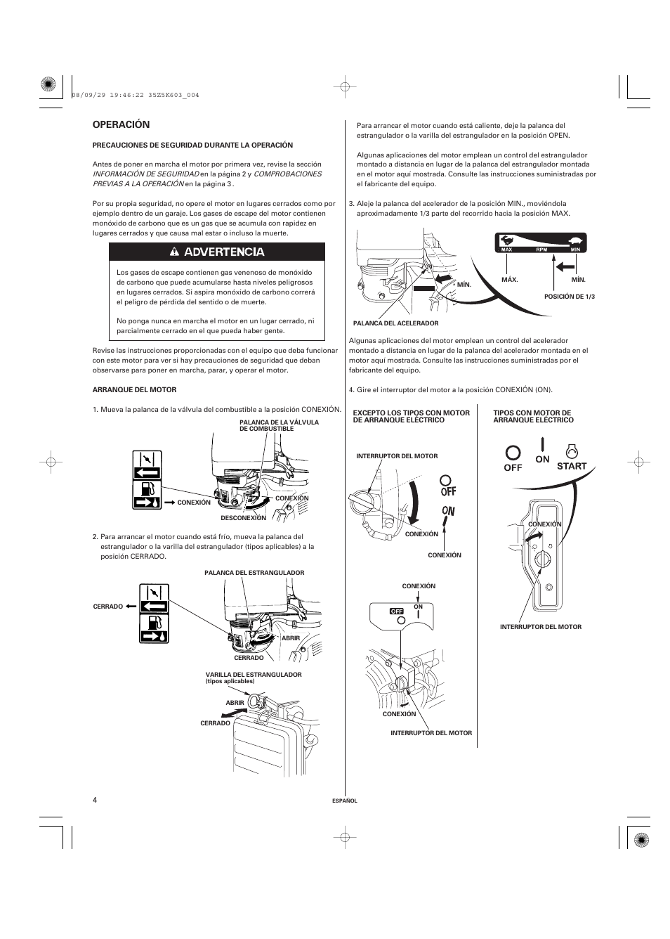 Operación | HONDA GX340 User Manual | Page 44 / 60