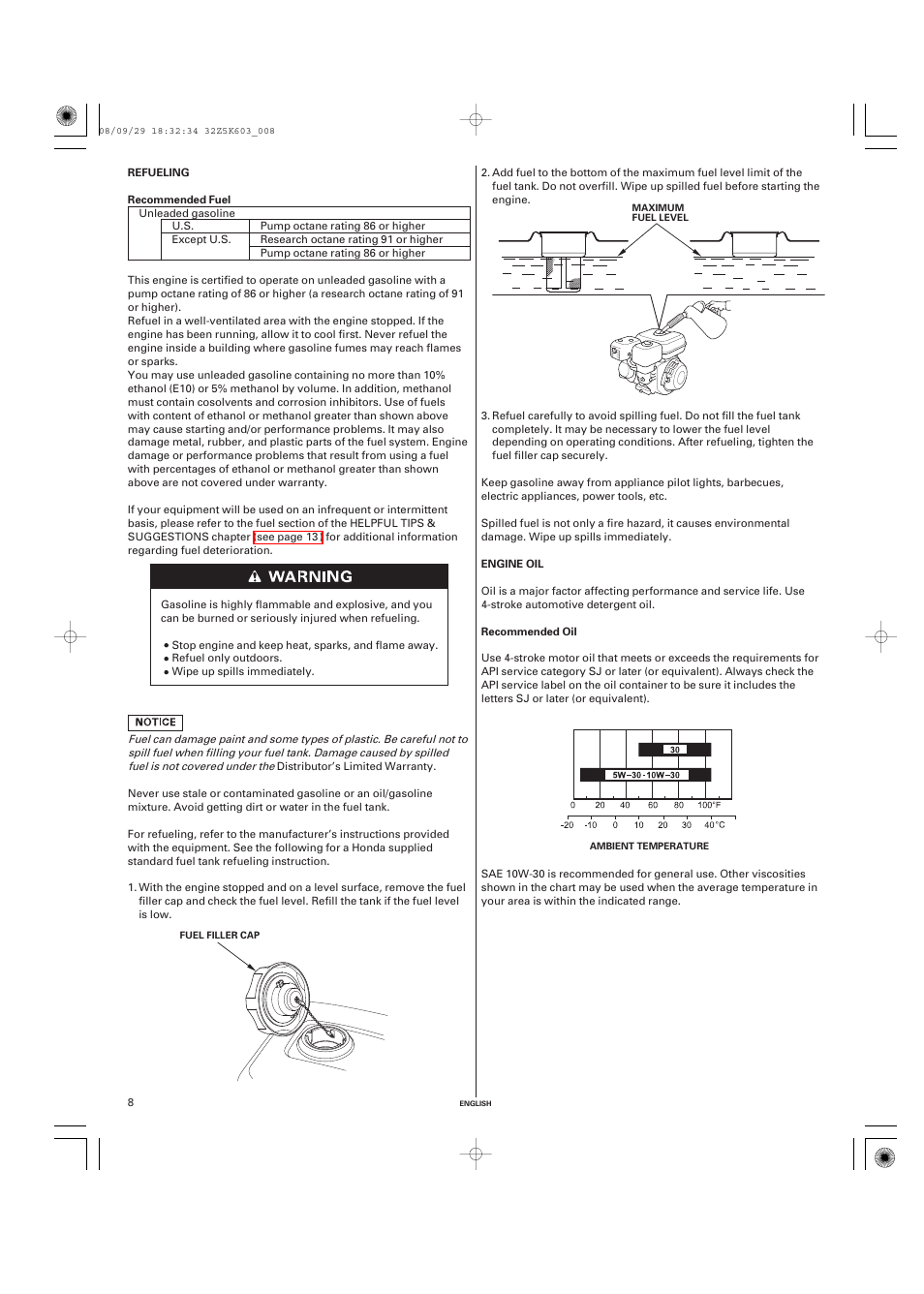 Refueling, Engine oil, Recommended oil | HONDA GX340 User Manual | Page 8 / 60