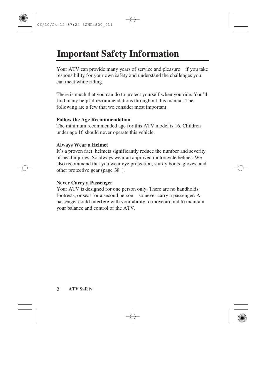 Important safety information | HONDA TRX420TE/FE User Manual | Page 10 / 236