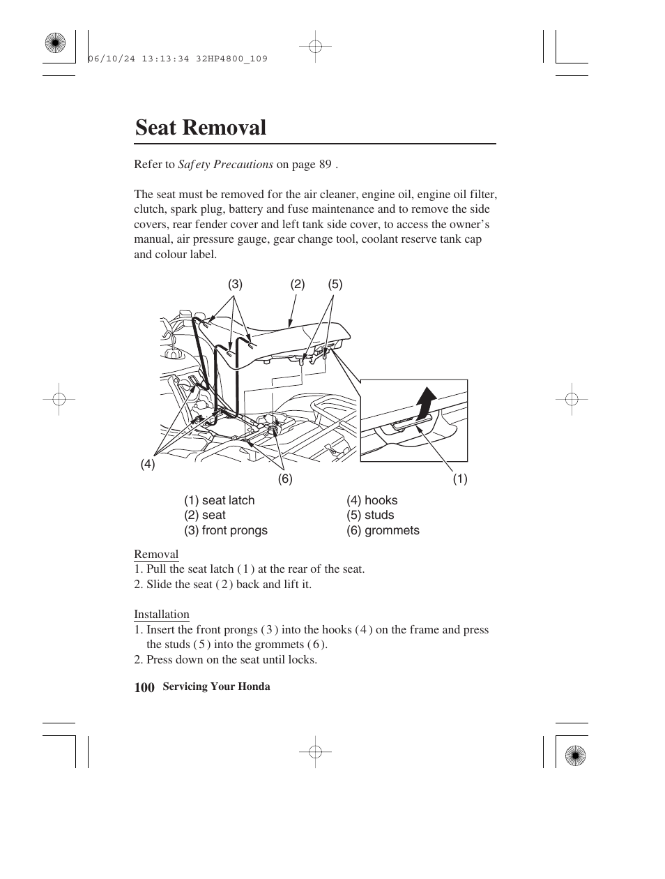 Seat removal | HONDA TRX420TE/FE User Manual | Page 108 / 236