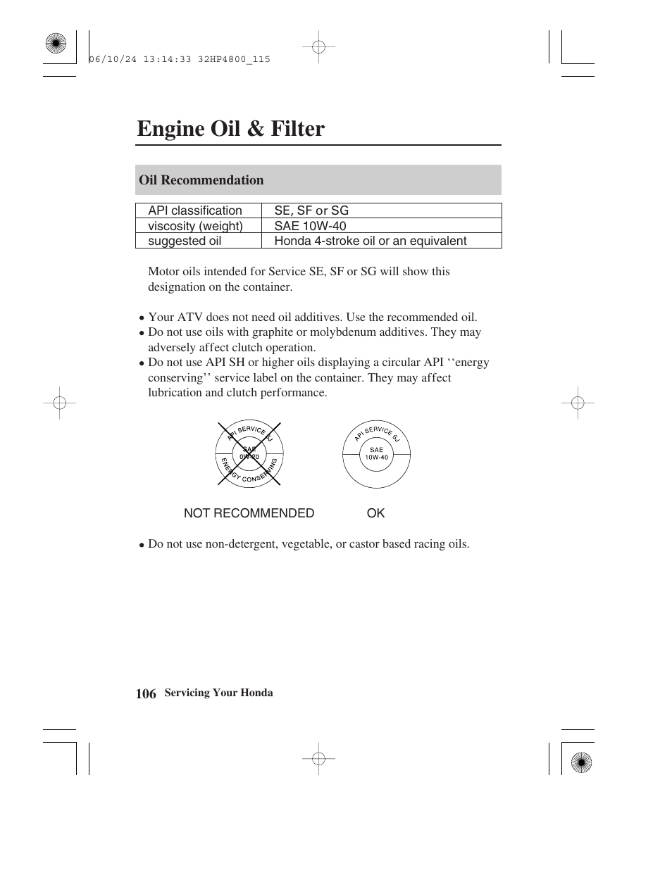 Engine oil & filter | HONDA TRX420TE/FE User Manual | Page 114 / 236