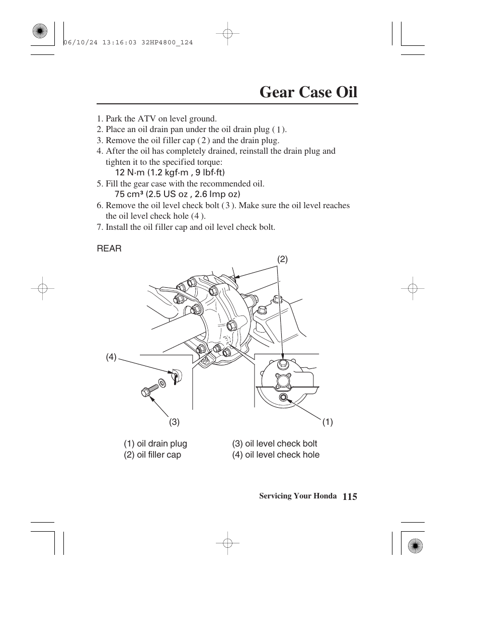 Gear case oil | HONDA TRX420TE/FE User Manual | Page 123 / 236