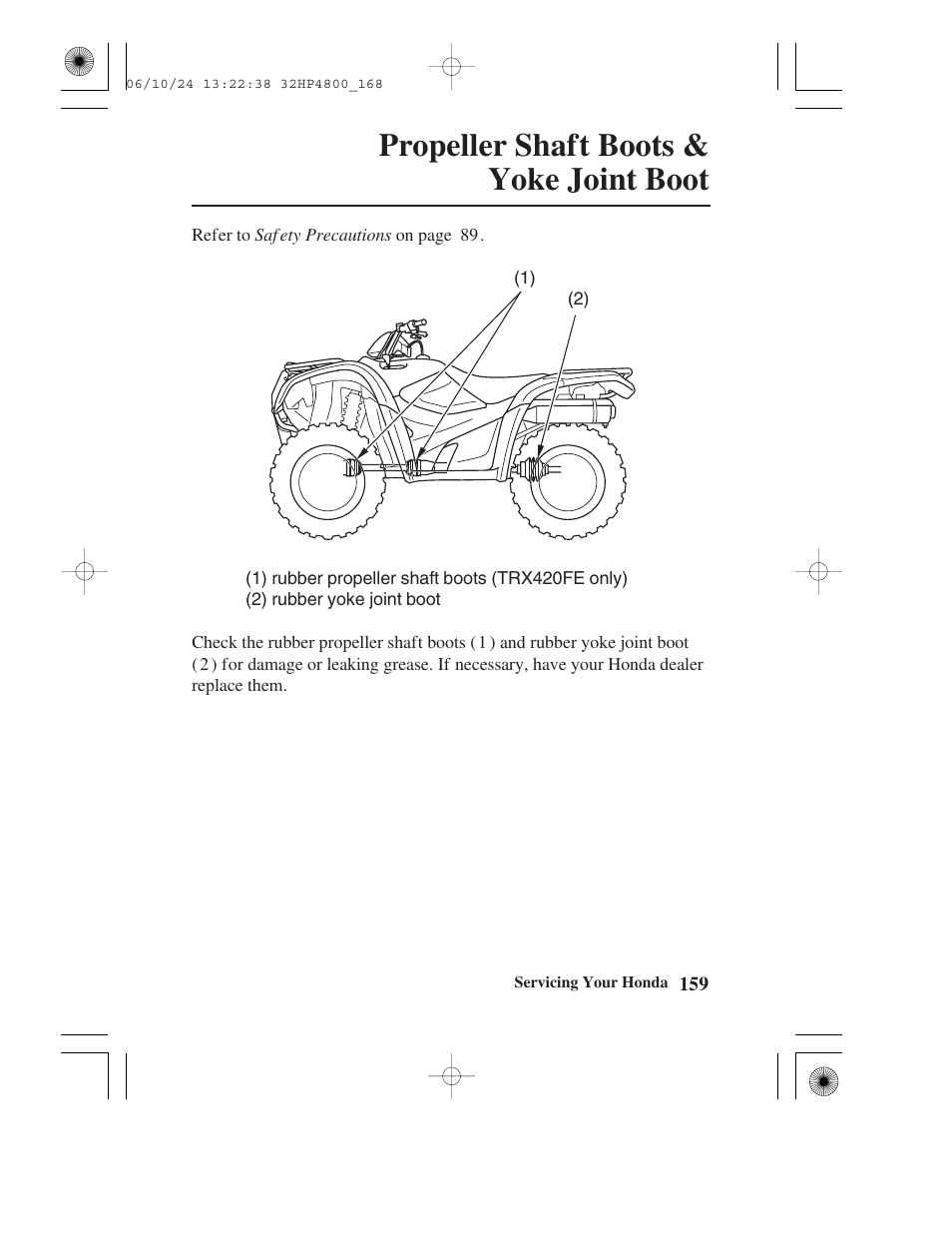 Propeller shaft boots & yoke joint boot | HONDA TRX420TE/FE User Manual | Page 167 / 236