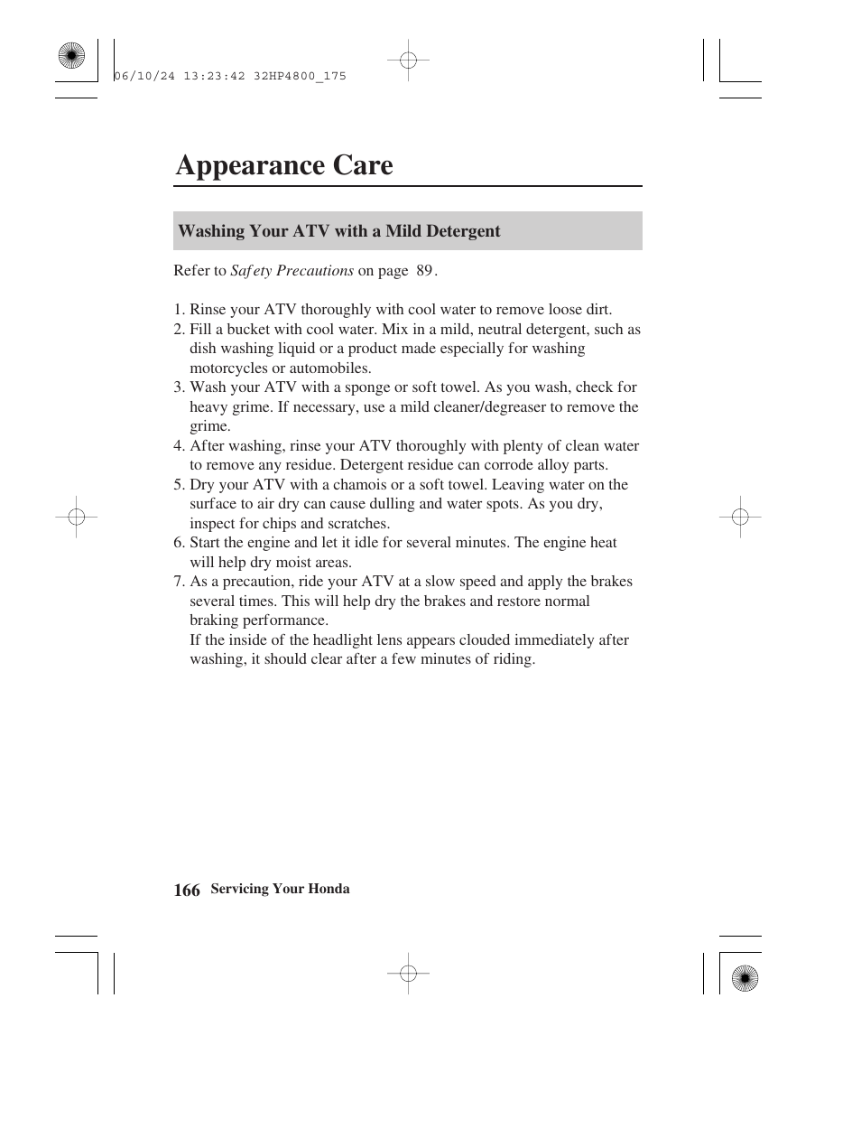 Appearance care | HONDA TRX420TE/FE User Manual | Page 174 / 236