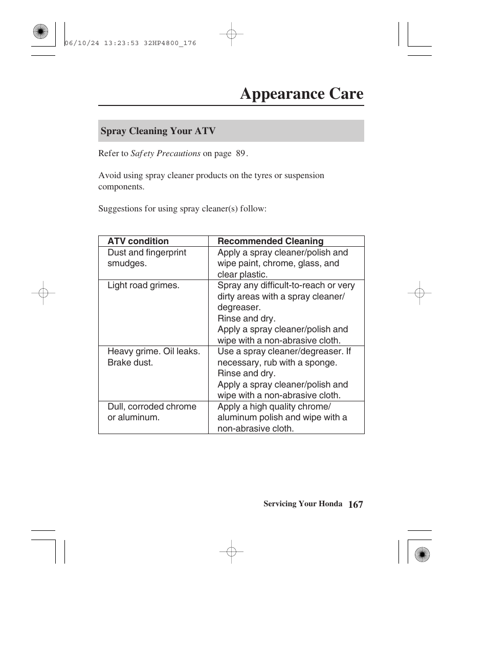 Appearance care | HONDA TRX420TE/FE User Manual | Page 175 / 236