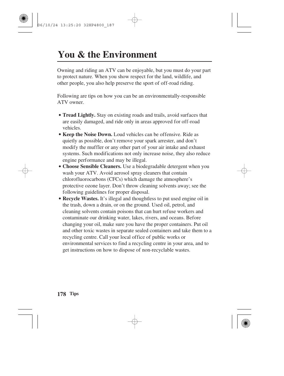 You & the environment | HONDA TRX420TE/FE User Manual | Page 186 / 236