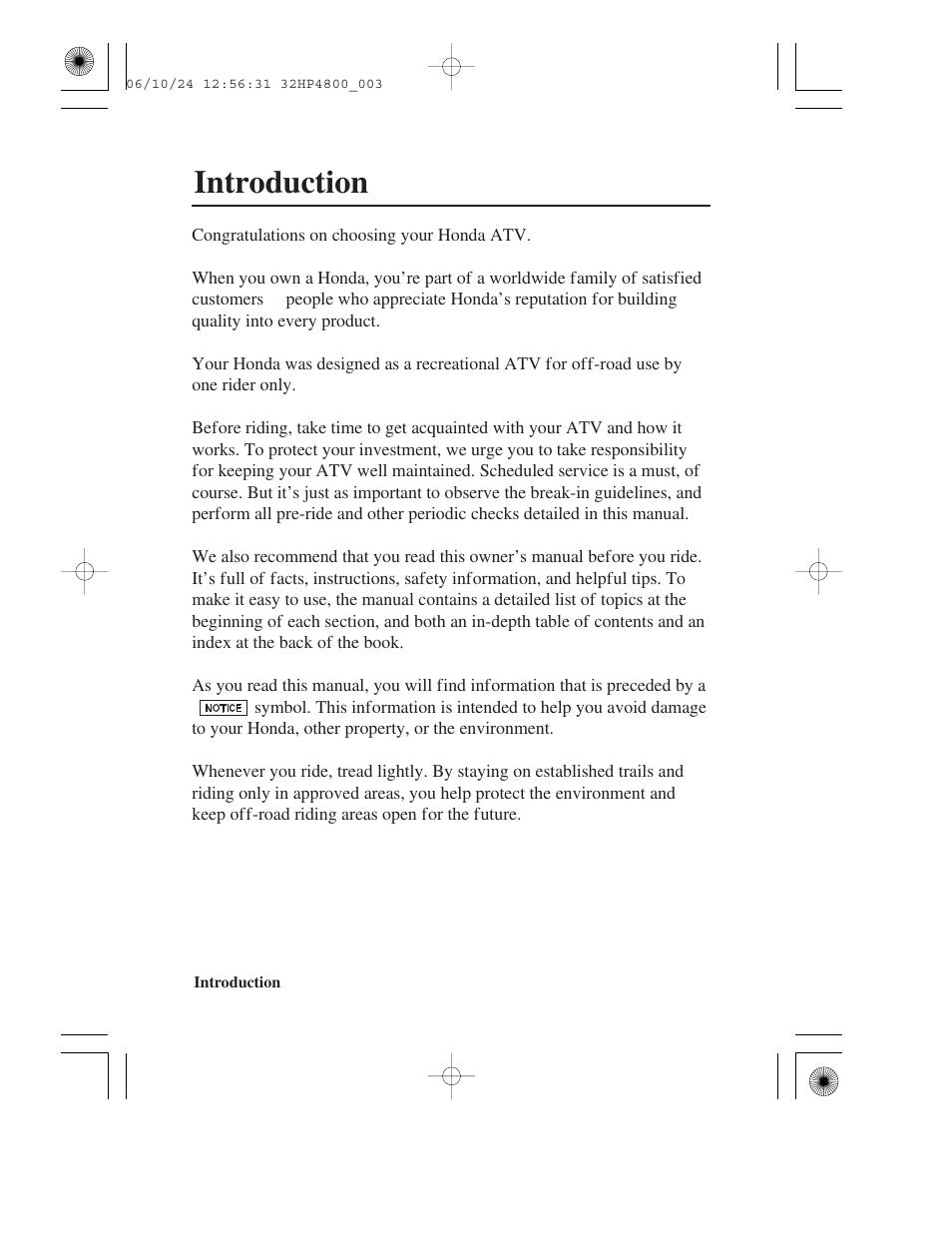 Introduction | HONDA TRX420TE/FE User Manual | Page 2 / 236