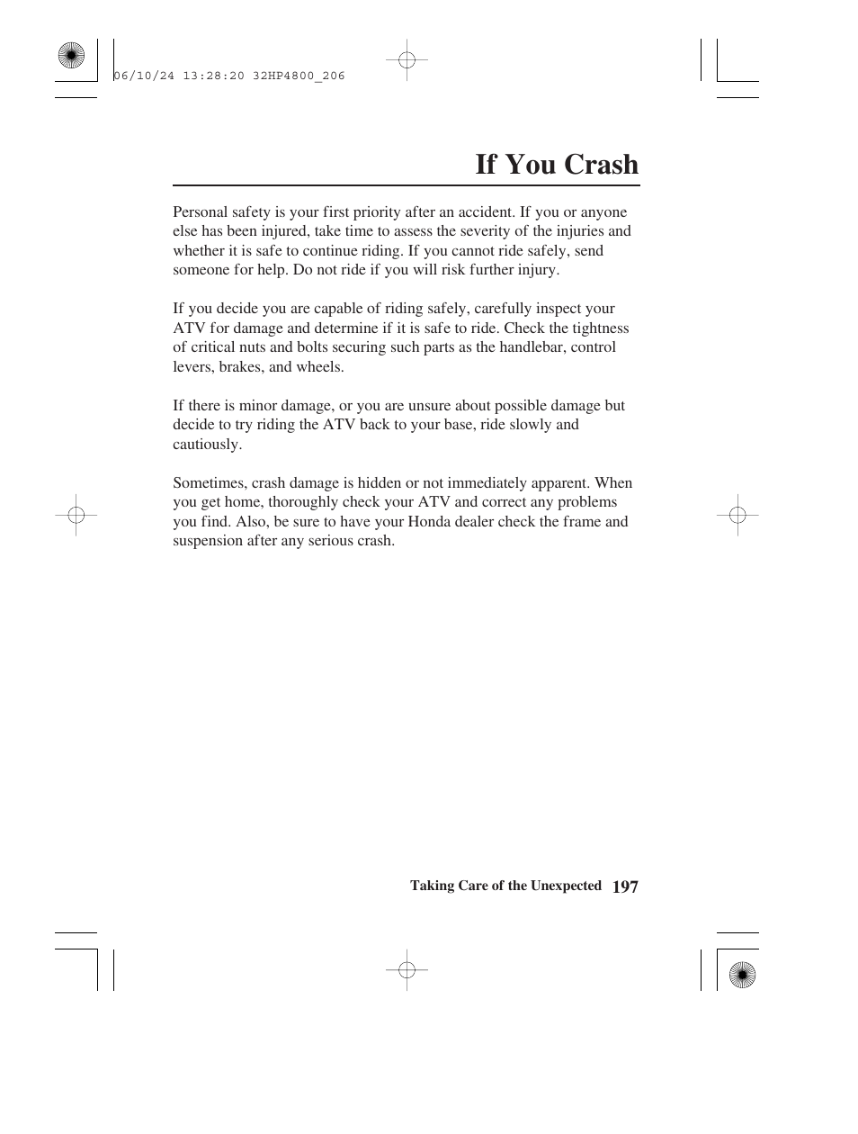 If you crash | HONDA TRX420TE/FE User Manual | Page 205 / 236