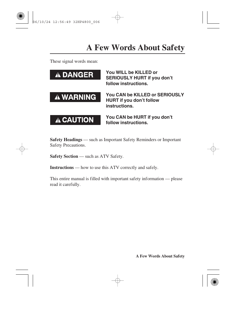 A few words about safety | HONDA TRX420TE/FE User Manual | Page 5 / 236