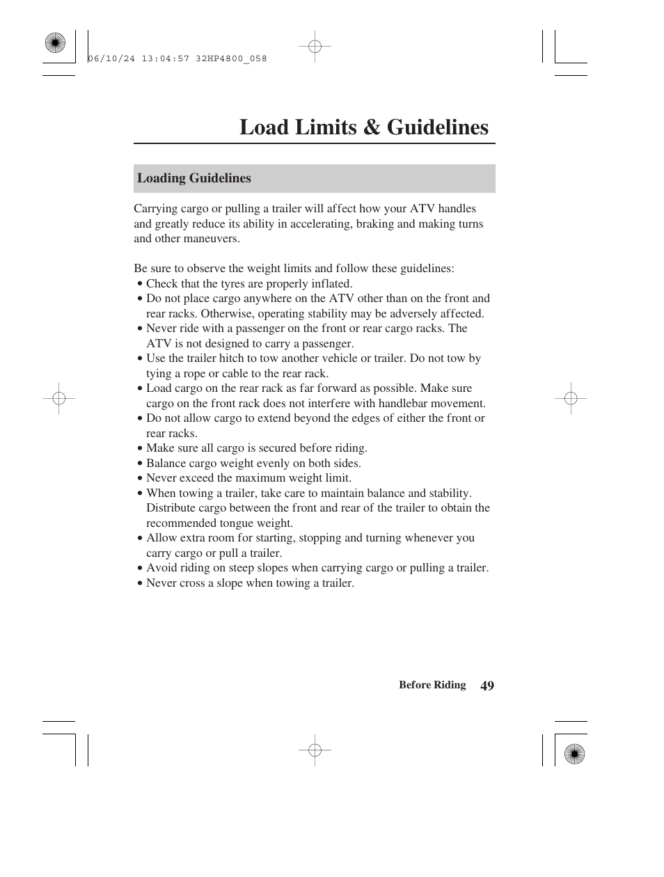 Load limits & guidelines | HONDA TRX420TE/FE User Manual | Page 57 / 236