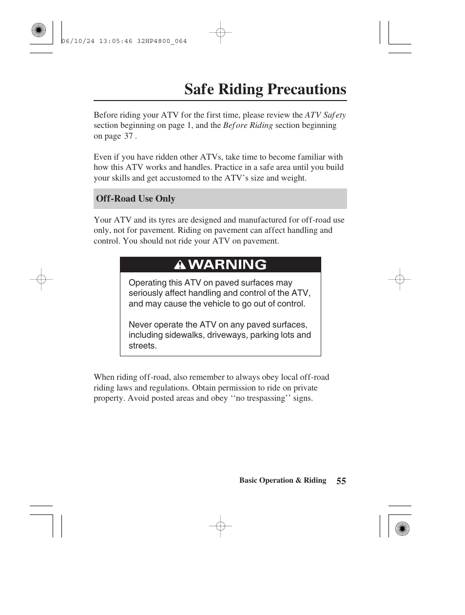 Safe riding precautions | HONDA TRX420TE/FE User Manual | Page 63 / 236