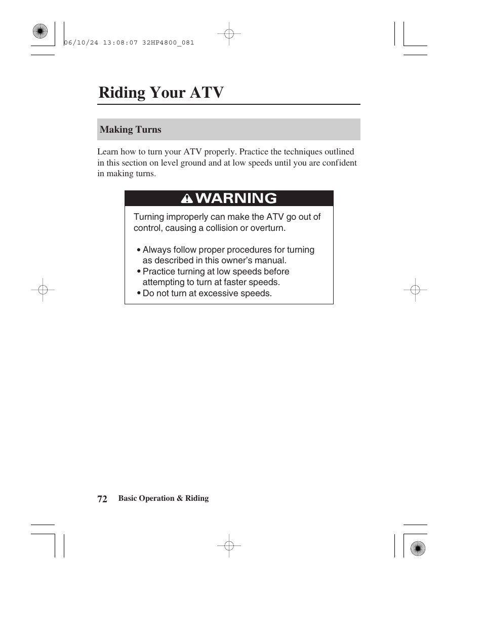 Riding your atv | HONDA TRX420TE/FE User Manual | Page 80 / 236