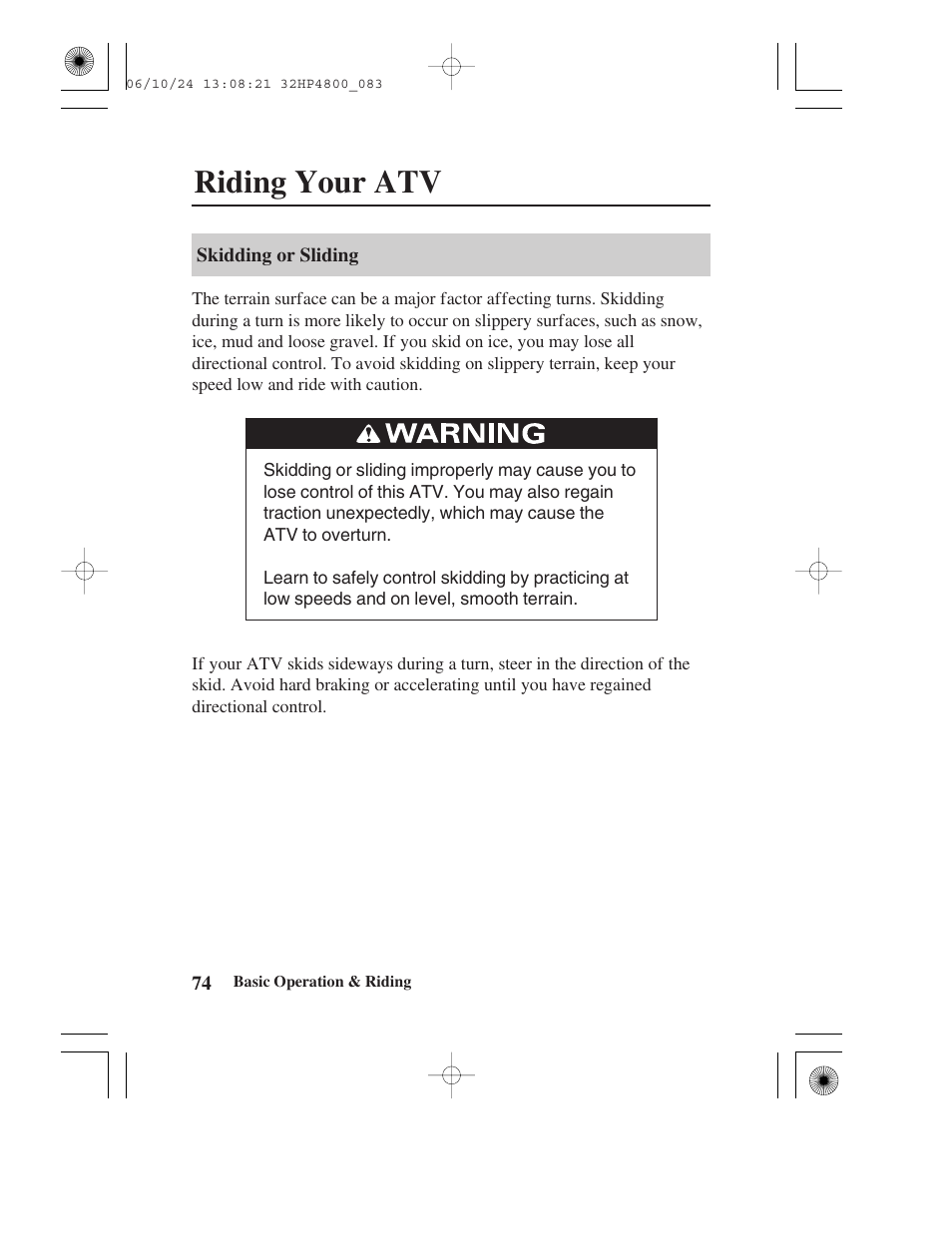 Riding your atv | HONDA TRX420TE/FE User Manual | Page 82 / 236