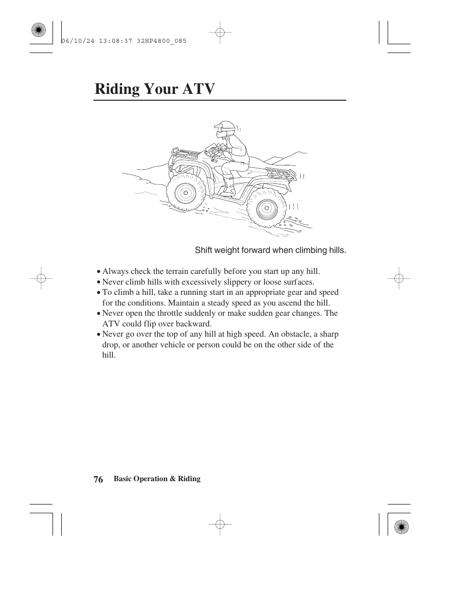 Riding your atv | HONDA TRX420TE/FE User Manual | Page 84 / 236