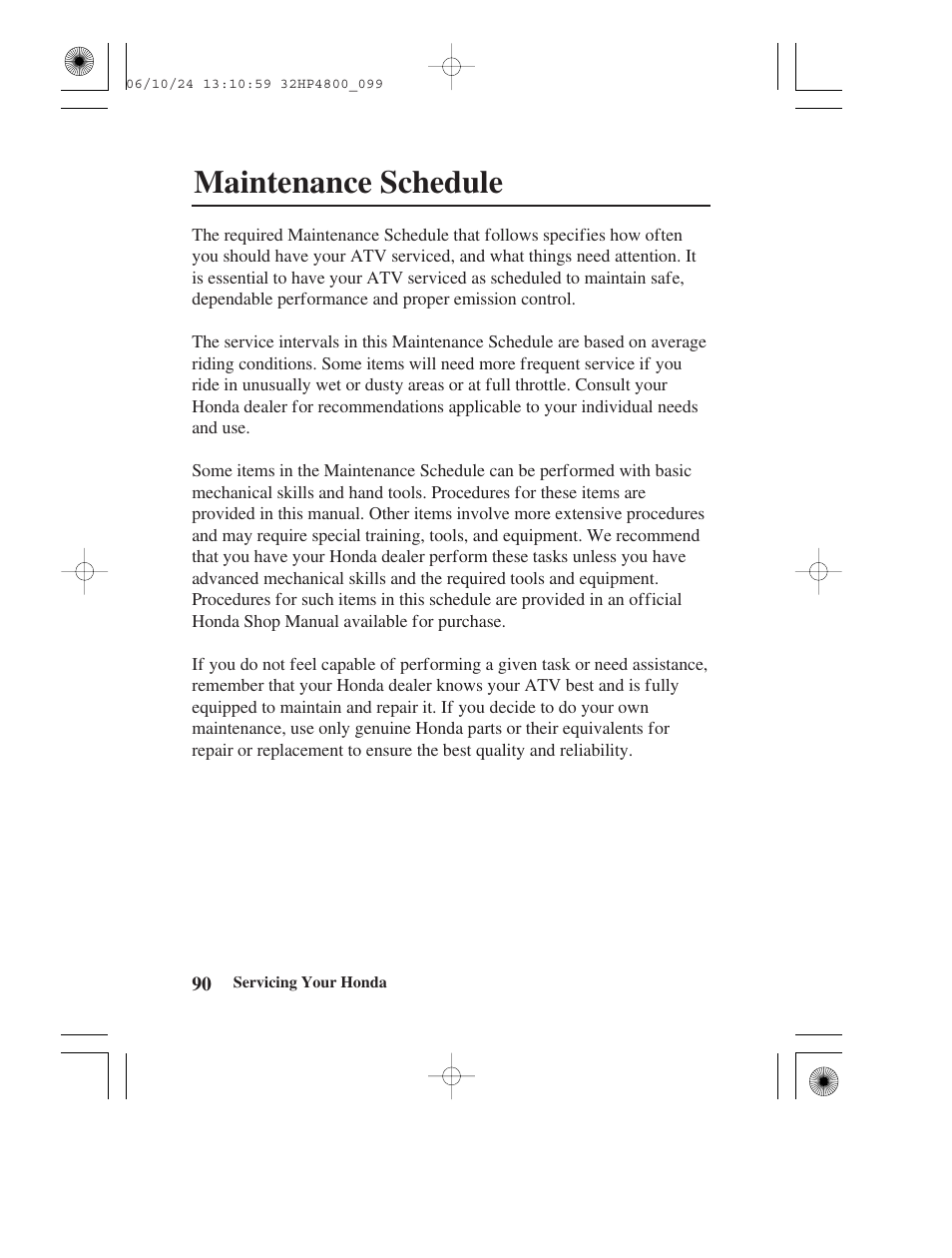 Maintenance schedule | HONDA TRX420TE/FE User Manual | Page 98 / 236