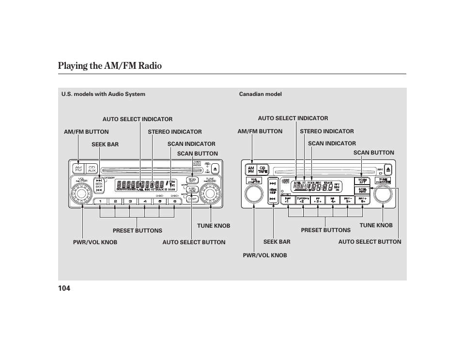 Playing the am/fm radio | HONDA 2008 S2000 User Manual | Page 110 / 270