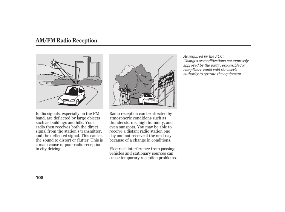 Am/fm radio reception | HONDA 2008 S2000 User Manual | Page 114 / 270