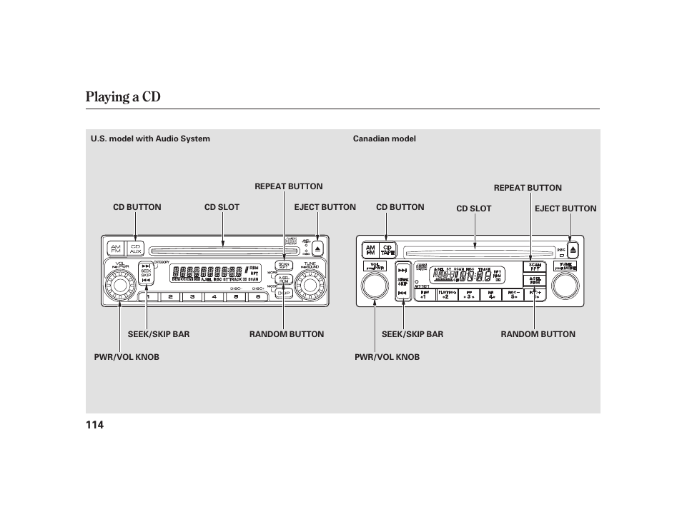 Playing a cd | HONDA 2008 S2000 User Manual | Page 120 / 270